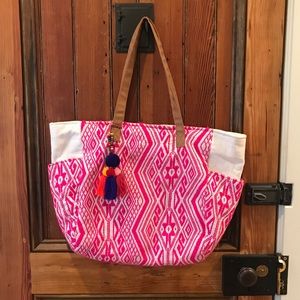 Bohemian Tote Beach bag with Pom Pom